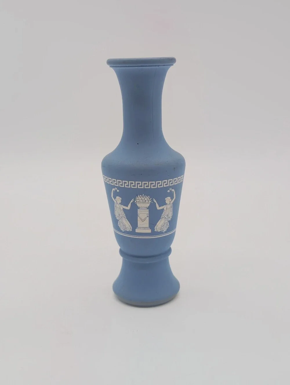 Vintage Jeannette Glass Hellenic Blue Grecian Bud Vase Satin Finish